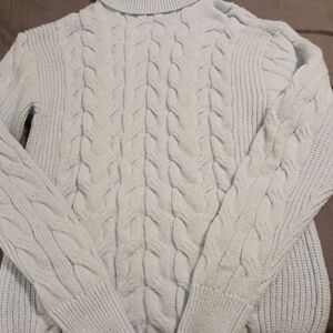 Women's Cable Knit Turtleneck Sweater - Light Gray